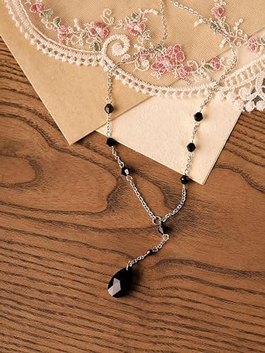Sacina Gothic Dainty Black Red Teardrop Y Necklace, Gothic Emo Necklace, Goth Jewelry, Christmas Jewelry Gift for Women thumbnail 7