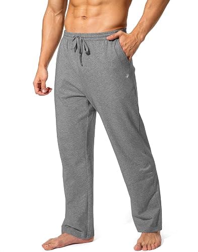 Pudolla Men's Cotton Yoga Sweatpants Athletic Lounge Pants Open Bottom Casual Jersey Pants for Men with Pockets - Image 1