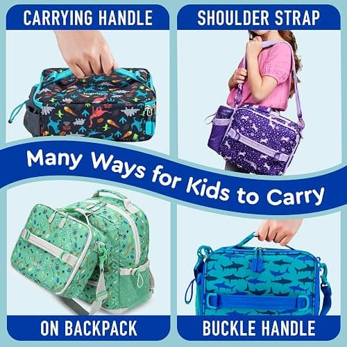 Bentgo Kids Lunch Bag - Durable, Double-Insulated Lunch Bag for Kids 3+; Holds Lunch Box, Water Bottle, & Snacks; Easy-Clean Water-Resistant Fabric & Multiple Zippered Pockets (Shark) thumbnail 4