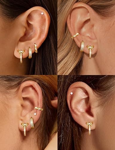 JeryWe Hypoallergenic Hoop Earrings for Women S925 Sterling Silver Post Chunky Cartilage Earring Stacks Non Tarnish 14K Gold Filled Small Hoops Stud Set Jewelry thumbnail 2