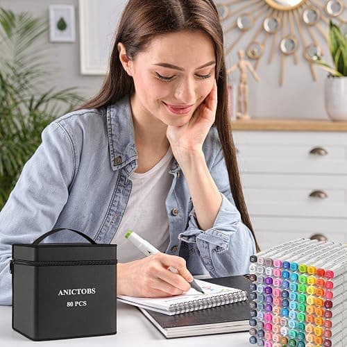 ANICTOBS Alcohol Markers 120 Colors with Base Support, Drawing Art Markers Perfect for Students Kids and Adults Comics Sketching Illustration Artistic Creation Gift thumbnail 6