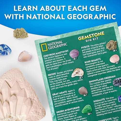 National Geographic Gemstone Dig Kit – Dig Up 10 Real Gemstones and Crystals, Science Kit for Kids, Gem Digging Kit, Gift for Girls and Boys, Mining Kit, Rock Collection thumbnail 6