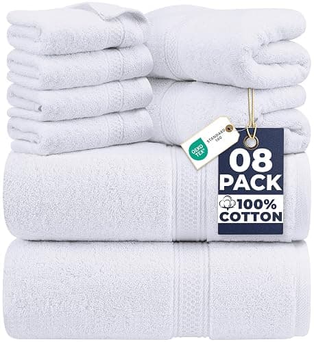 Utopia Towels 8 Piece Luxury Towel Set – Majestic Plush, Super Absorbent & Quicker-to-Dry, Thick 100% Ring Spun Cotton Towels for Bathroom, Spa & Hotel – 2 Bath, 2 Hand, 4 Washcloths, White - Image 1