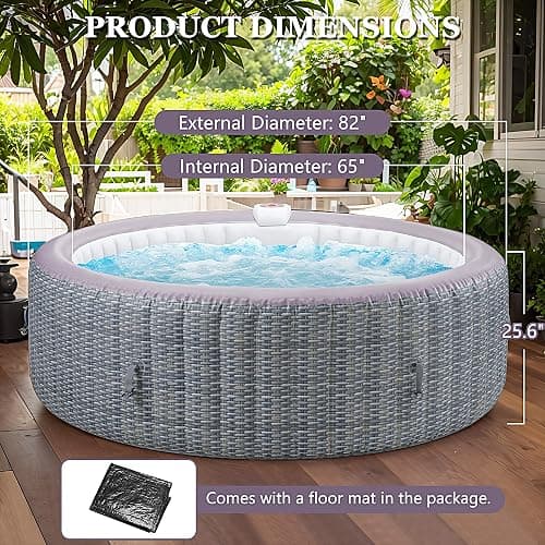 Seizeen 4-6 Person Inflatable Round Hot Tub, Portable Outdoor Spa Hot Tub with 130 Air Jets, PVC Blow Up Hot Tubs with Insulated Cover, Built-in Heater Pump and 6 Filter Cartridges (Rattan Texture) thumbnail 2