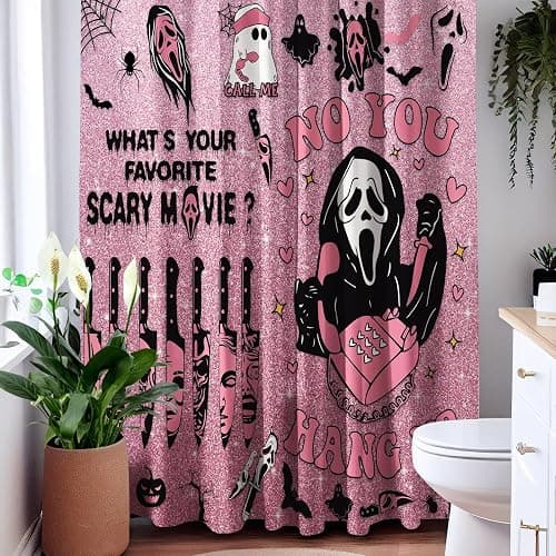 KAIRA Halloween Shower Curtain, 72x72 Inch with Hooks Spooky Scary Face Bathroom Decor, Funny Ghost-Themed Fabric Curtain for Party or Home Bathroom Use thumbnail 6