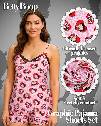 COCO BRANDS Womens Pajama Sets - 2 Piece Strawberry Shortcake Betty Boop Cami Top and Pajama Short Set (Sizes S-XL) thumbnail 2