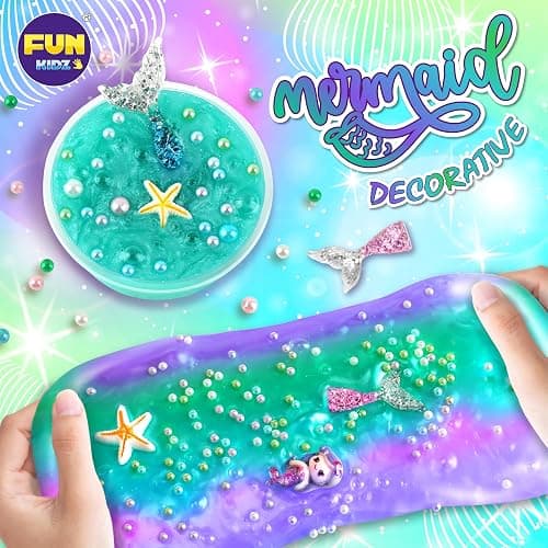 Summer Gift Mermaid Slime Kit for Girls, FunKidz Shimmer Slime Making Kit for Kids Age 8-12 DIY Soft Glitter Glossy Metallic Slime Toy thumbnail 8