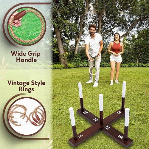 CircleCraft Rustic Ring Toss Game for Kids & Adults – Outdoor Yard Games with Rope Rings, Portable Wooden Lawn Game for Family Fun, Backyard, Beach, Camping & Picnic Activities for Christmas & Easter thumbnail 4