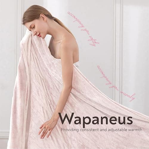 Wapaneus Foot Pocket Heated Blanket Electric Throw with 10 Heating Levels and 4 Timer Settings 4 Hours Auto Shut Off, Flannel Fast-Heating Heated Throw 50" x 60", Machine Washable, Pink thumbnail 3