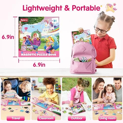 SYNARRY Unicorn Mermaid Princess Magnetic Puzzles for Toddlers 3-5 Girls, 20 Pieces Travel Puzzles for Kids Ages 4-6, Car Airplane Road Trip Activities Toys for 3 4 5 6 Year Old Girls Birthday Gifts thumbnail 3
