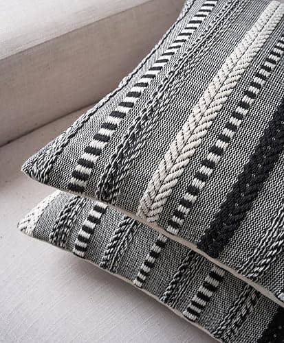 Cethom Boho Throw Pillow Covers 18x18 Inch Set of 2, Farmhouse Decorative Couch Pillow Cases, Black Accent Pillows of Bed, Sofa Bedroom Living Room Home Decor Cushion Cover thumbnail 3