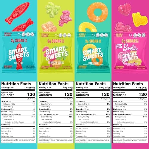 SmartSweets Variety Pack Candy, 1.8oz (Pack of 8), Candy With Low Sugar & Calorie, Healthy Snacks For Kids & Adults - Sweet Fish, Peach Rings, Tropical Sours, Barbie Pink Lemonade Dream thumbnail 3