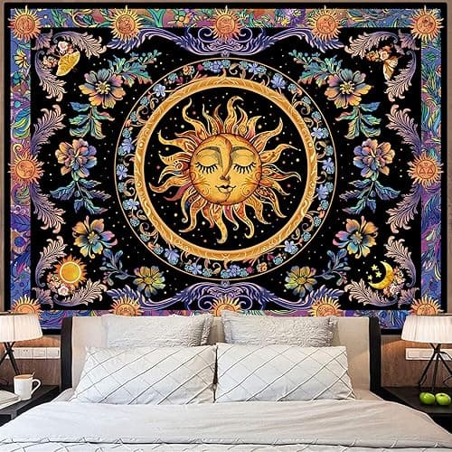 Accnicc Sun and Moon Tapestry Psychedelic Floral Plant Tapestries for Bedroom Aesthetic Hippie Boho Flower Tapestry Wall Hanging for Dorm Living Room (48'' × 36'') thumbnail 4