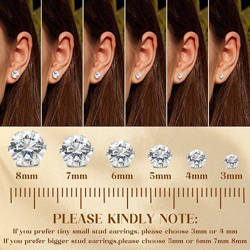 LOYALLOOK 12 Pairs Stainless Steel Cubic Zirconia Stud Earrings, Brilliant Cut Round CZ Earrings set, Birthstone Stud Earrings for Women thumbnail 4