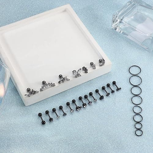 Besteel 28 Pcs 16g Cartilage Earring Stud Hoop for Women Tragus Stud Earring Cartilage Piercing Jewelry Surgical Steel Forward Helix Earrings Hoop Rook Daith Conch Piercing Jewelry thumbnail 6