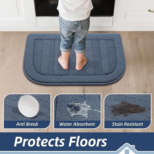 BEQHAUSE 30x18 Inch Kitchen Rug Mat Durable Kitchen Rugs Non-Slip Washable Absorbent Kitchen Mats for Floor Dirt-Resistant Semicircular Kitchen Mat (Blue) thumbnail 4