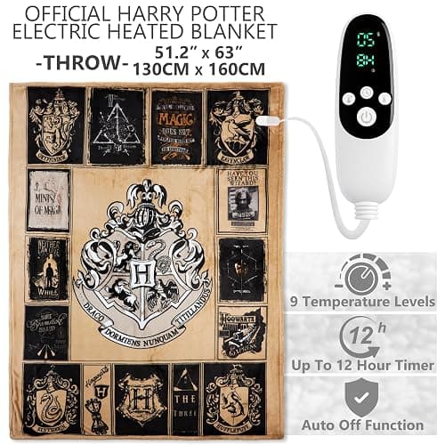 Harry Potter Heated Blanket Electric, Luxurious Soft Fleece Throw, Fast Heating with 9 Heat Settings & Auto Shut-Off, 50x65in, Gift Ideas (Multi Harry Potter, Throw US) thumbnail 3