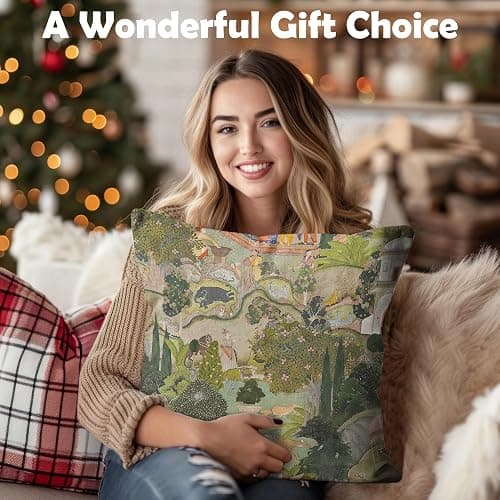 WDSFHYJK Indian Mughal Pillow Covers 18x18, Indian Home Decor, Vibrant Green Ethnic Oriental Decorative Throw Pillow Covers Pillowcases for Living Room Home Bedroom thumbnail 6