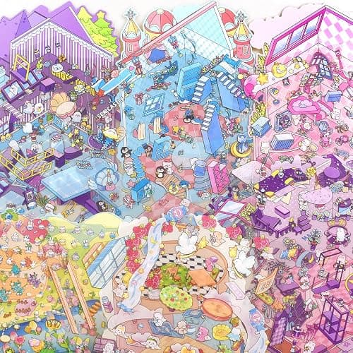 Aifong 8 Pcs Big Size DIY 3D Sticker Scene 8.3 x 11.8 Inch Sticker Therapy Cute Cartoon Stickers Scene Make Your Own Scenes Miniature Room for Relief Stress thumbnail 2