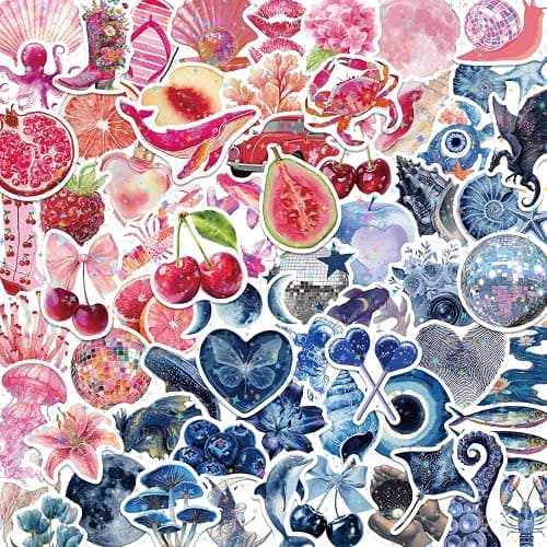 100pcs Pink Aesthetic Stickers for Water Bottle, Waterproof Vinyl Blue Aesthetic Stickers for Laptop Scrapbook Journaling Skateboard Party Supplies - Image 1