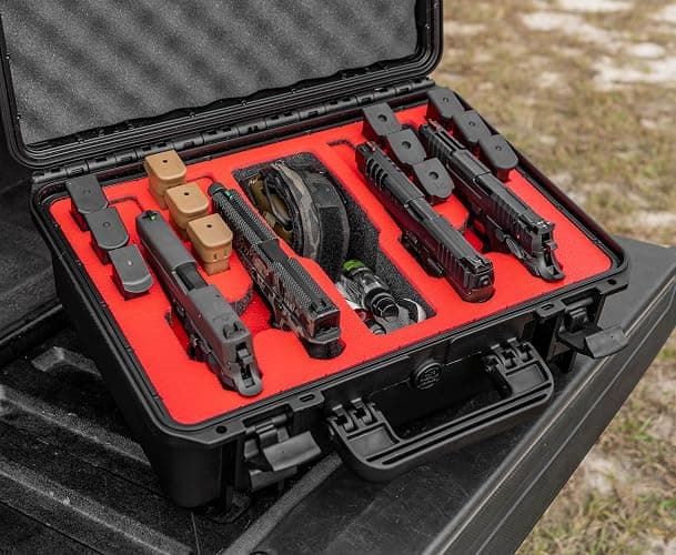 4 Pistol 12 Magazine Doro Gun Case with Custom MyCaseBuilder Foam Insert - Waterproof, Heavy Duty - Tactical Firearms, Ammunition, and Accessory Holder - 18 x 14 x 7 Inches thumbnail 7