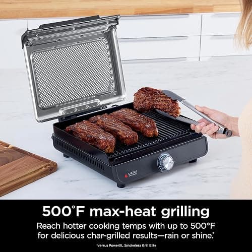 Ninja Griddle and Indoor Grill, 14’’, Electric Grill, For Steak, Burgers, Salmon, Veggies, and More, Pancake Griddle, Nonstick, Dishwasher Safe, 500F, Even Cooking, Silver, GR101 thumbnail 3