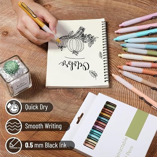 Mr. Pen- Retractable Pens, 12 Pack, Black Ink, Pastel Barrels, Fast Dry, Fine Point 0.5mm, Cute Pens for Journaling thumbnail 4