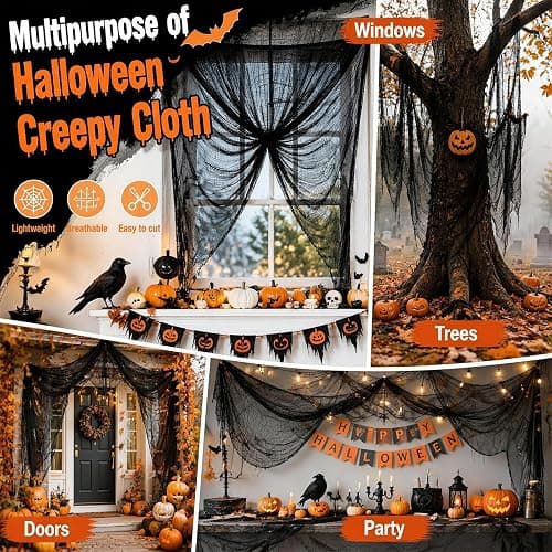 5Pcs Halloween Creepy Cloth Black 30×72inch - Halloween Decorations Clearance - Creepy Spooky Halloween Decorations Outdoor Indoor thumbnail 5