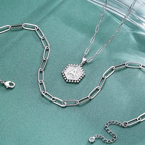 M MOOHAM Dainty Initial Necklaces for Women, 14K-Gold-Plated Layering Necklace for Women Cute Hexagon Letter Initial Necklace Layered Necklaces for Teenage Teen Girls Christmas Gifts Stocking Stuffers thumbnail 6
