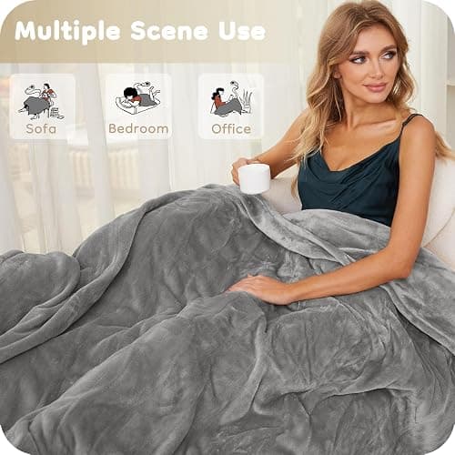 LaffyLo Electric Heated Blanket 84" x 90" Queen Size with Dual Control Warm Flannel Heated Blanket with 4 Heating Levels & 10 Hours Auto-Off, Fast Heating, Machine Washable, for Bedding -Light Gray thumbnail 6