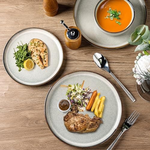 GBHOME Ceramic Dinnerware Sets for 4, 12 Pieces Stoneware Plates and Bowls Sets, Reactive Glaze Dishes -Scratch Resistant, Dishwasher&Microwave Safe, Green Wheat thumbnail 5