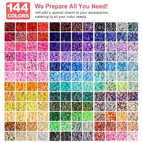 Redtwo 23000 Pcs Clay Beads Bracelet Making Kit 144 Colors 7 Boxes Flat Polymer Heishi Beads Set for Friendship Jewelry Making with Pendant Charms Crafts Gifts for Girls Ages 6-12 Kids Adults thumbnail 3
