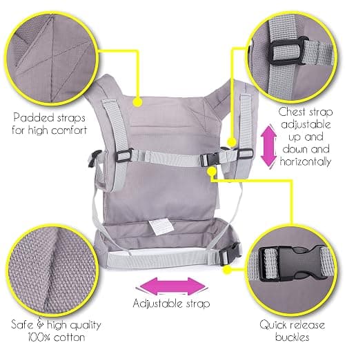 HappyVk-Baby Doll Carrier-Realistic Baby Doll Accessories -Grey Unicorn | Comfortable Adjustable Padded Straps, Front and Back Carry, Reborn Baby Doll Accessories, Kids Toy Baby Carrier Pretend Play thumbnail 5