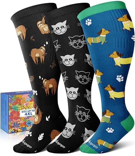 Lalapapa Wide Calf Compression Socks for Women - 3-Pair Plus Size 20-30mmHg Ankle Support Easy on off Socks for Travel Nurse - Image 1