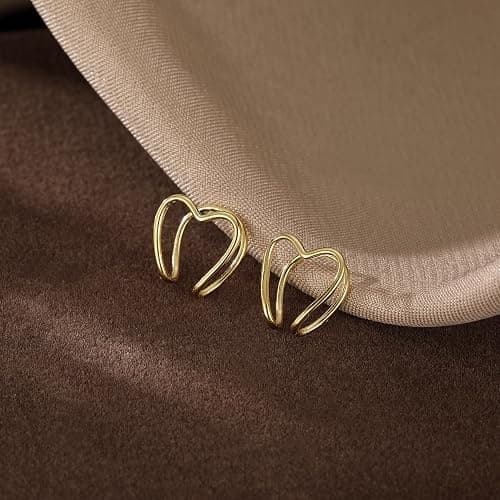 Reffeer Solid 925 Sterling Silver Heart No Piercing Earrings for Women Teens Heart Ear Cuff Earrings Clip on Earrings thumbnail 5