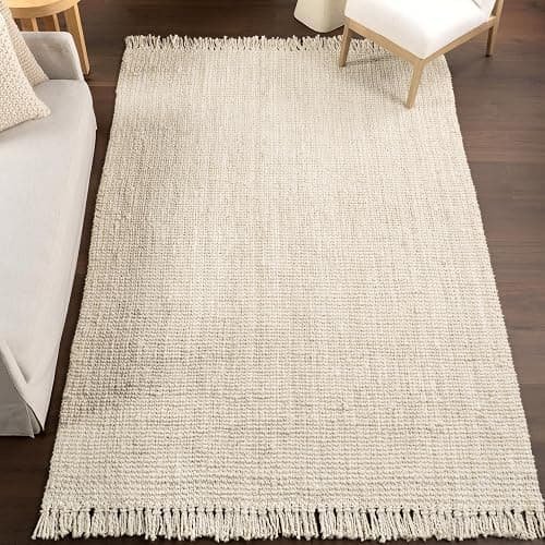 nuLOOM 6x9 Daniela Jute Tassel Hand Woven Area Rug, Off White, Solid Chunky Farmhouse Design, Natural Fiber, For Bedroom, Dining Room, Living Room, Hallway, Office, Entryway - Image 1