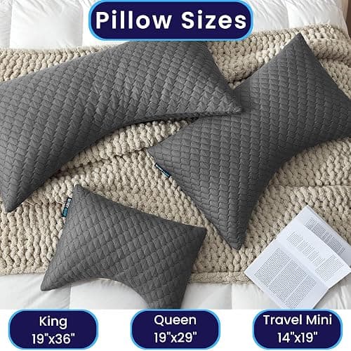Sidney Sleep Mini Travel Size Neck Pillow - Knee, Back Lumbar and Support - Small Curved Pillow - 14 x 19 Inches - Adjustable Loft - Washable - Drawstring Backpack Included (Mini - Grey) thumbnail 9
