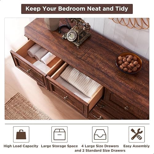 T4TREAM Farmhouse 7 Drawers Dresser for Bedroom, 54" Wide Wood Rustic Chest of Drawers with Natural Texture, Vintage Design, Storage Dressers Organizer for Bedroom, Living Room, Reclaimed Barnwood thumbnail 4