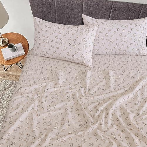 RUVANTI 100% Cotton Sheets – Full Size Percale Bedding, Cooling & Breathable Floral Design, Durable with a Crisp, Soft & Comfortable Feel, 16" Deep Pocket, 4-Piece Set, Twin Spring thumbnail 3