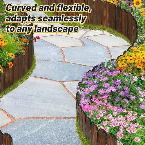 Rustic Pine Wood Landscape Edging - 11.8ft L x 8in H Garden Fence Border, Easy to Install Sturdy Wooden Planter Fencing for Yard Flower Bed Lawns Pathway Tree thumbnail 5