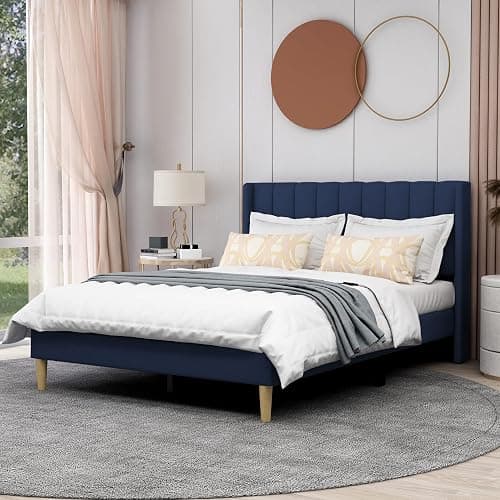 AGARTT Upholstered Platform Bed Frame Full Size with Headboard and Footboard/Wooden Slats Support/No Box Spring Needed/Easy Assembly,Blue Velvet - Image 1