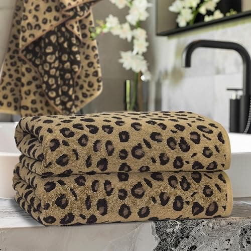 COTTON CRAFT Oversized Bath Sheet - 2 Pack Extra Large 32 x 89 Animal Print Leopard Cheetah Africa Safari 100% Cotton Jacquard Towel - Soft Absorbent Luxury Bathroom Shower Spa 450 GSM Bath Sheet thumbnail 4