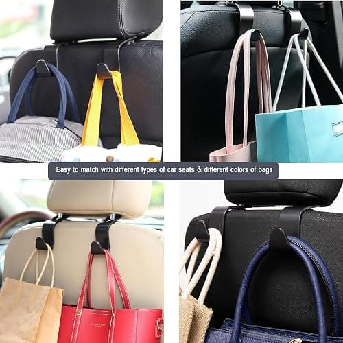Amooca Car Seat Headrest Hook 4 Pack Hanger Storage Organizer Universal for Handbag Purse Coat fit Universal Vehicle Car Black S Type thumbnail 5