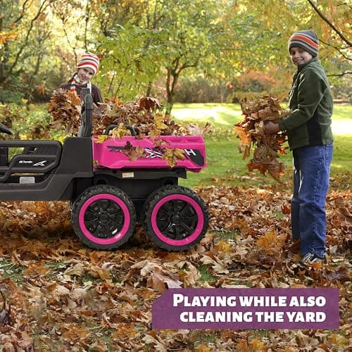 TCARAIWEN 24V Ride On 2 Seater Dump Truck with Remote Control, 6x6 Electric UTV Car with Electric Dump Bed, 2 Speed 4WD Power Ride Cars 6x6 Wheels Music, Storage Trunk, Shovel for Boys Girls, Pink thumbnail 5