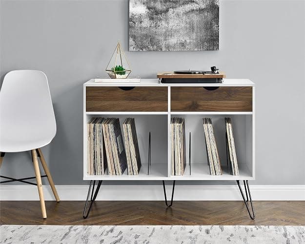 Novogratz Concord Turntable Stand with Drawers, White thumbnail 6