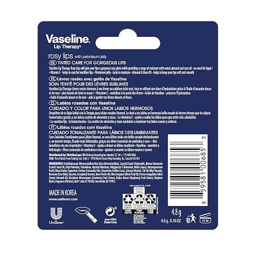 Vaseline Lip Therapy Care Rosy, Fast-Acting Nourishment, Ideal for Chapped, Dry, Cracked, or Damaged Lips, Lip Balm, 4-Pack, 0.16 Oz Each thumbnail 4