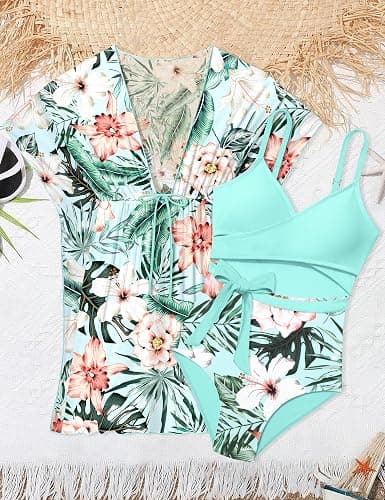 BAVADER Girls Swimsuit Cutout One-Piece Bathing Suit V-Neck Swimsuits for Teens Cute Swimwear with Drawstring Cover Up 9-18y thumbnail 5
