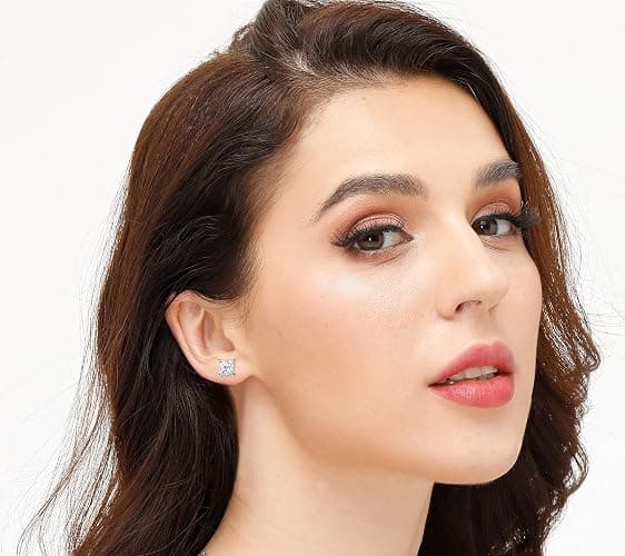 925 Sterling Silver Stud Earrings, 4 Pairs Square Cubic Zirconia Stud Earrings Set for Women Men 3 4 5 6mm thumbnail 3