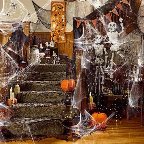 1200 sqft Halloween Spider Webs and 50pcs Fake Spiders Super Stretch Cobwebs Party Decorate for Halloween Theme Indoor and Outdoor Decoration thumbnail 5