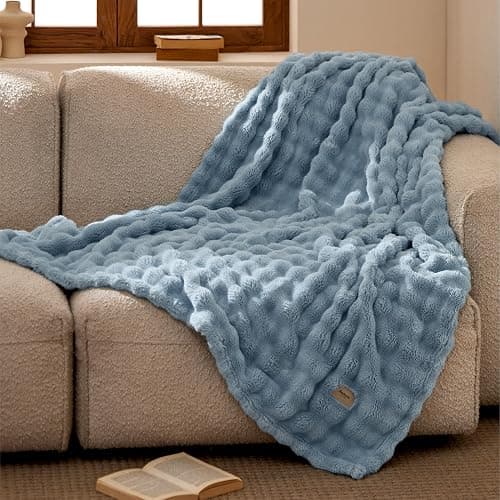 Bedsure Cloud Bubble Blue Throw Blanket for Couch, 50"×60" | Lightweight Decorative, Blue Gifts for Women, Fleece, Couch/Sofa/Bed, Soft, Cute, Room Decor thumbnail 8